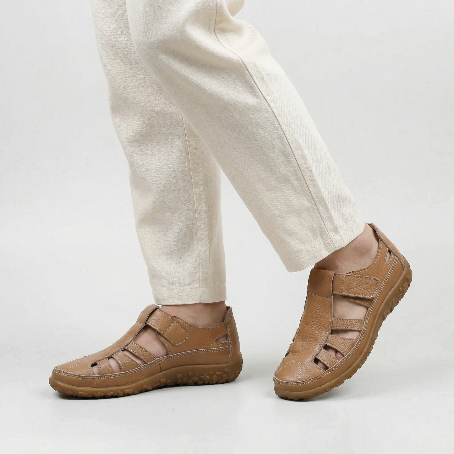 Sandalias Mujer de Cuero Cerradas con Tira Ajustable