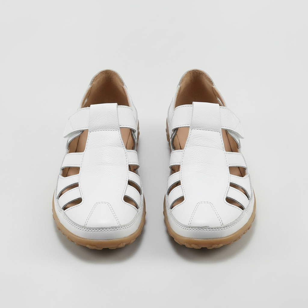 Sandalias Cerradas Mujer de Cuero con Tiras Suela Confortable