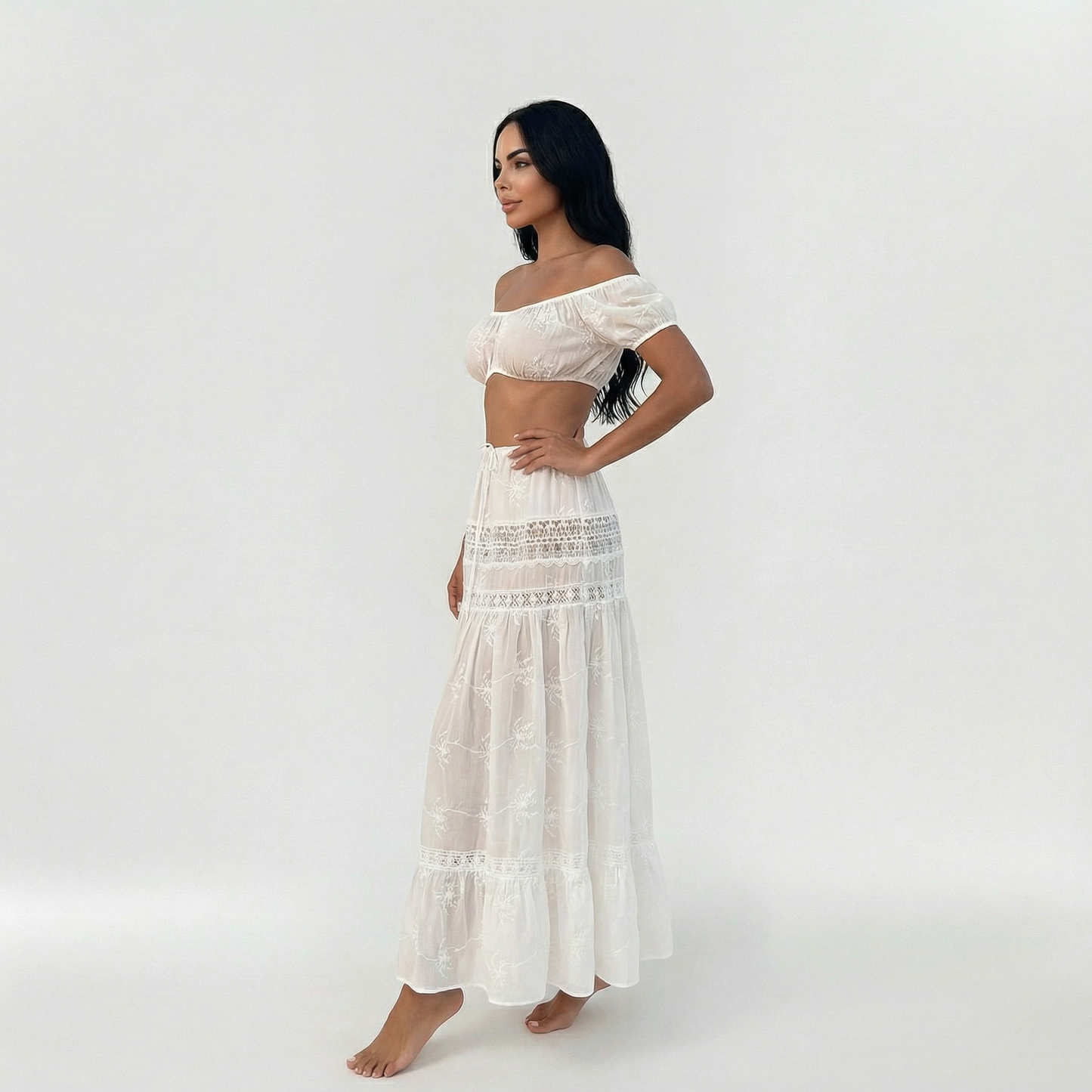 Conjunto Mujer Corto y Falda Larga Talle Alto