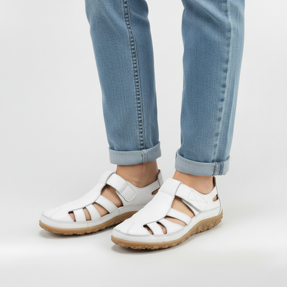 Sandalias Cerradas Mujer de Cuero con Tiras Suela Confortable