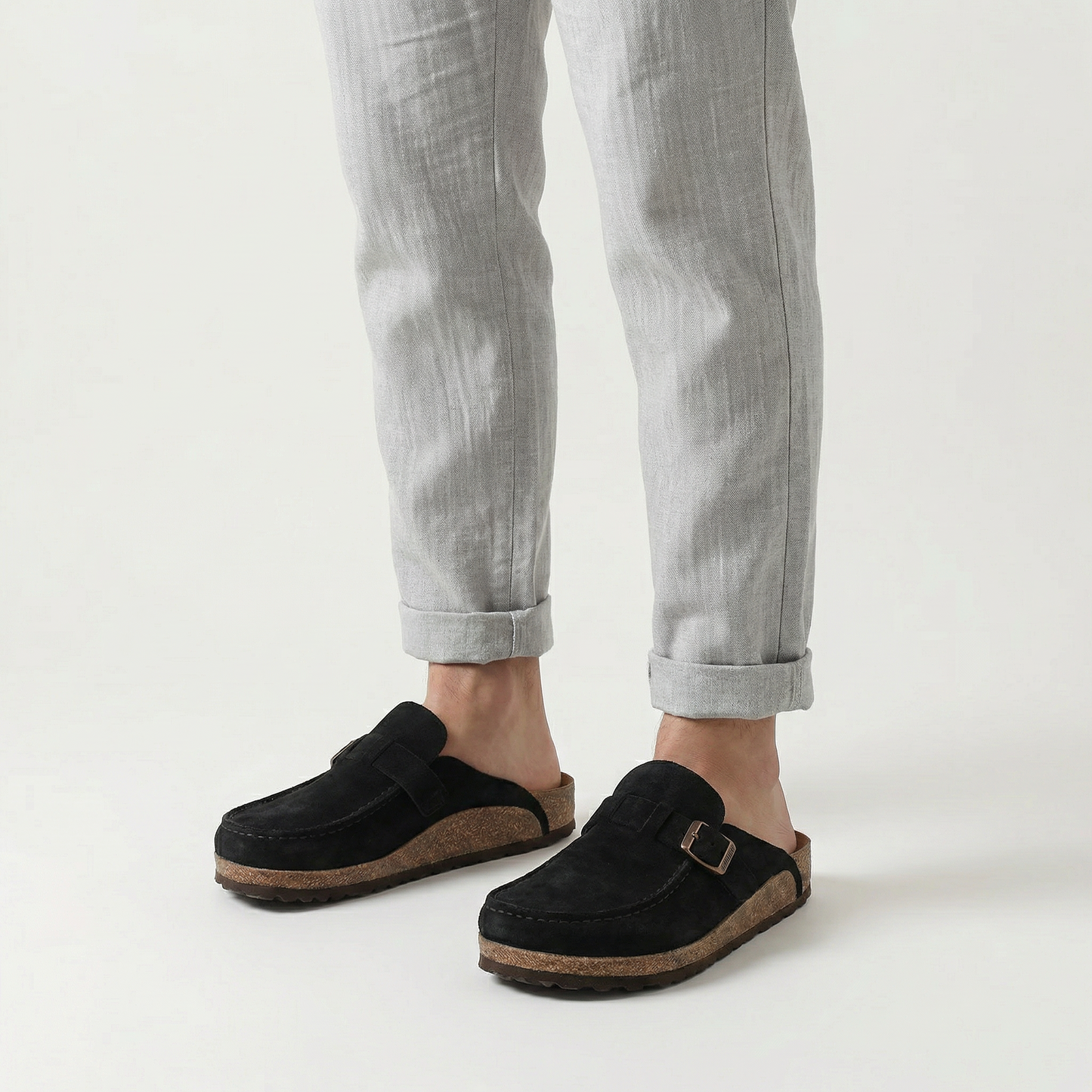 Zuecos Mujer de Ante Hebilla Ajustable Plantilla de Corcho
