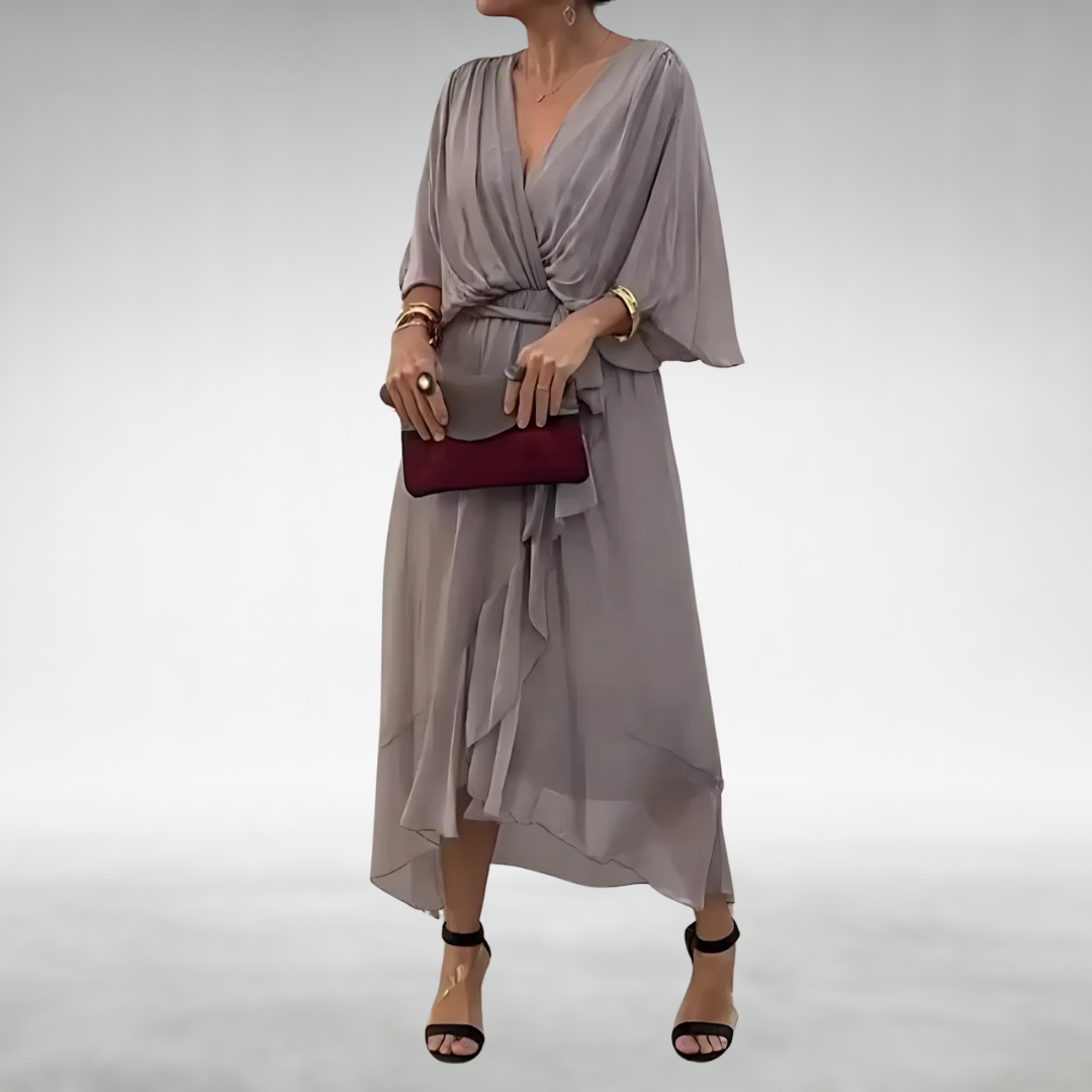 Vestido largo mujer escote en V elegante