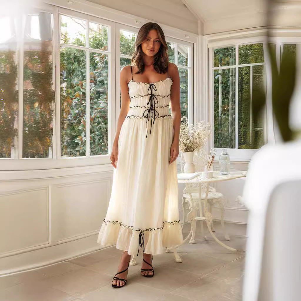 Vestido Largo Mujer Casual Tirantes Lazos Ajuste Suelto