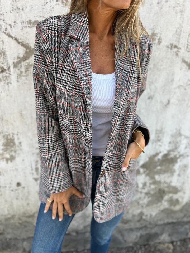 Blazer Mujer de Tela a Cuadros Corte Clasico