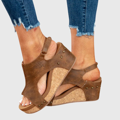 Sandalias Plataforma Mujer con Cuña y Acabado Corcho
