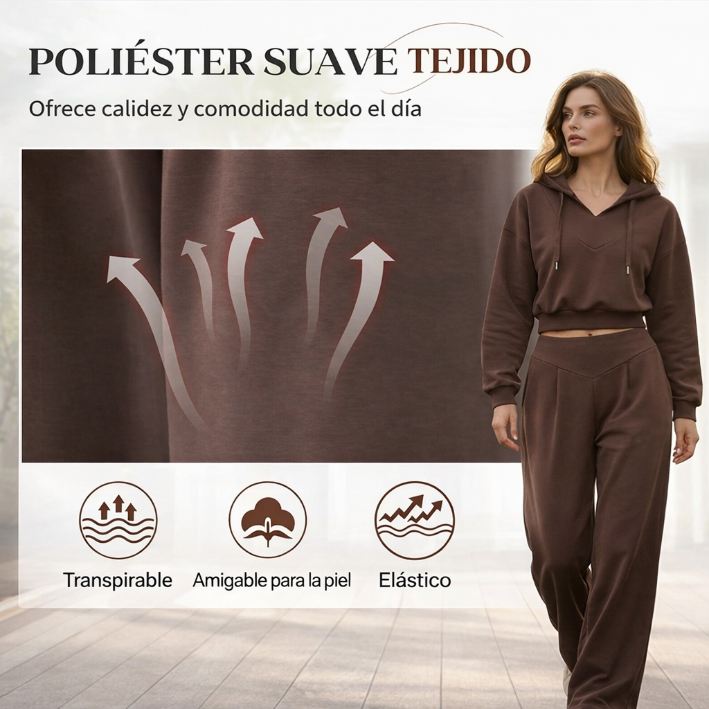Conjunto Mujer Sudadera Corta y Pantalón Ancho