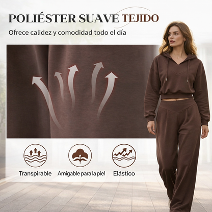 Conjunto Mujer Sudadera Corta y Pantalón Ancho