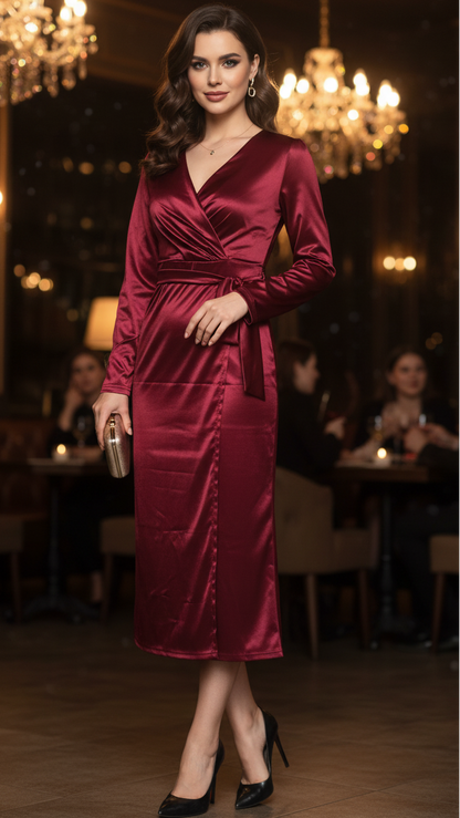 Vestido midi mujer cruzado de primavera elegante - Mavetta