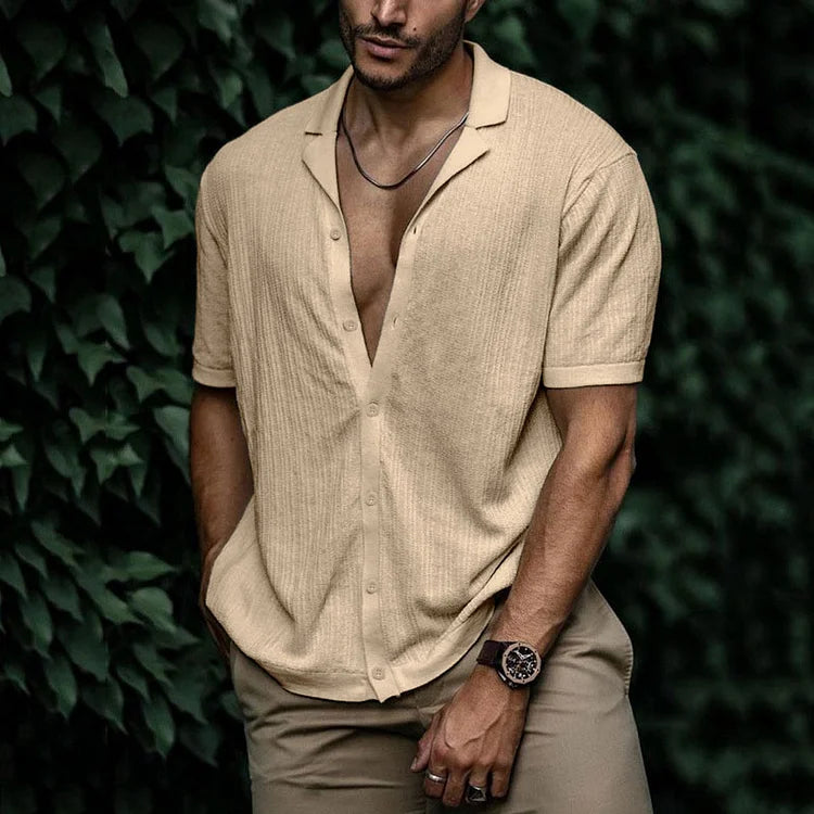 Camisa Hombre Verano Algodón Manga Corta Corte Relajado