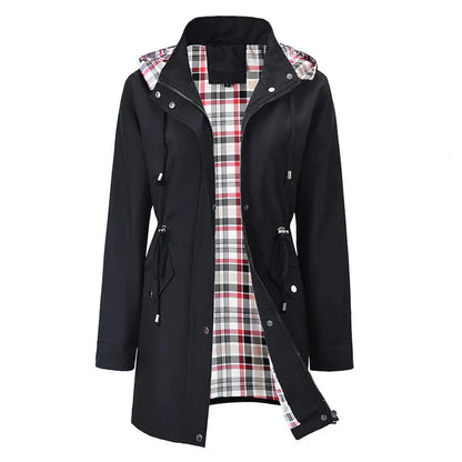 Chaqueta impermeable mujer con forro de cuadros ajustada