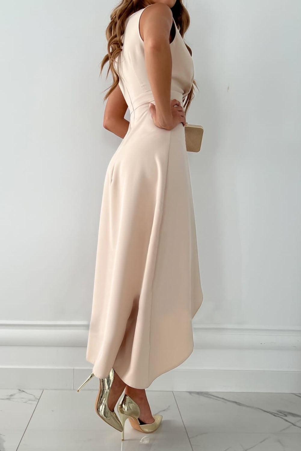 Vestido Largo Mujer de Poliéster sin Mangas Escote en V con Cinturón