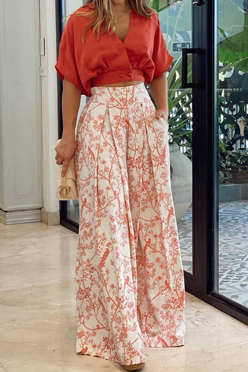 Pantalón Palazzo Mujer Estampado Floral Cintura Alta
