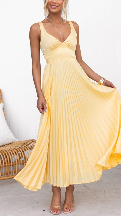 Vestido maxi Mujer Plisado Ligero Escote en V Veraniego