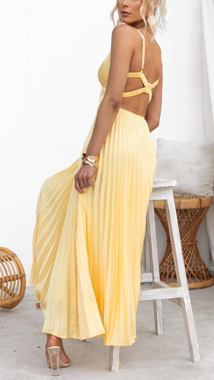 Vestido maxi Mujer Plisado Ligero Escote en V Veraniego