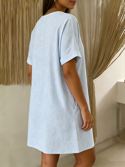Vestido Mujer Algodón Lino Botones Corte Suelto