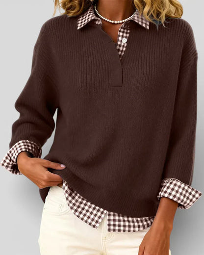 Jersey Mujer de Punto con Detalle de Camisa Cuadros