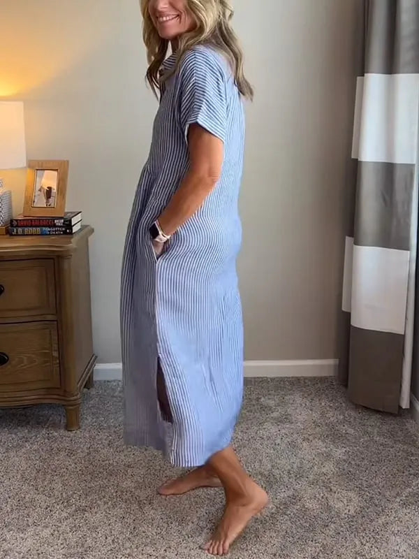 Vestido camisero mujer de rayas corte relajado bolsillos laterales - Mavetta