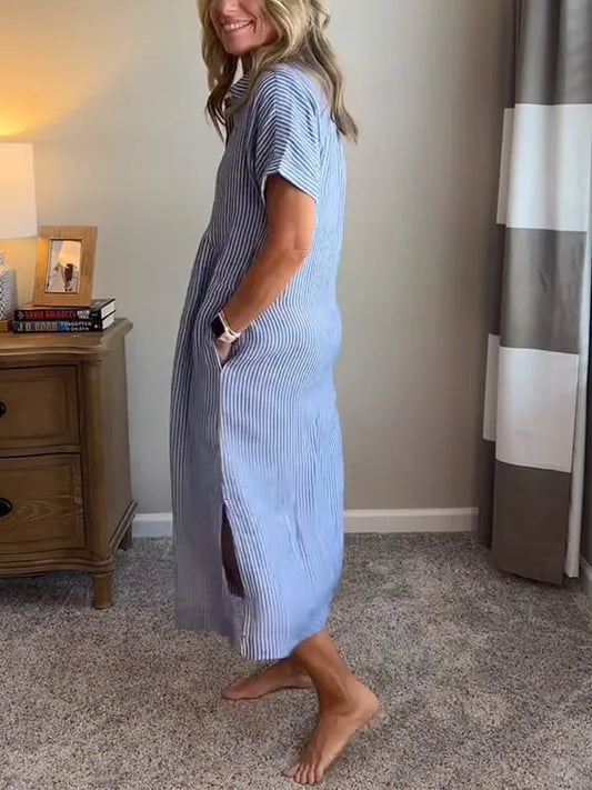 Vestido camisero mujer de rayas corte relajado bolsillos laterales - Mavetta