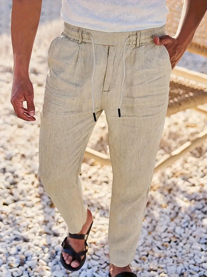 Pantalones Lino Hombre Anchos Cordón Ajustable