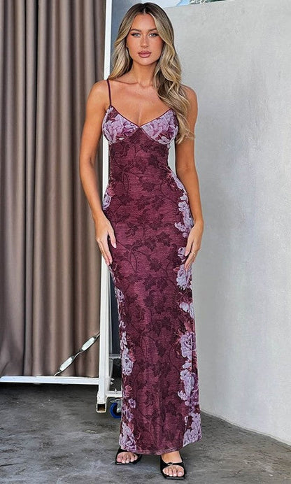 Vestido Largo Mujer Estampado Floral Cuello en V Estilo Y2K - Mavetta