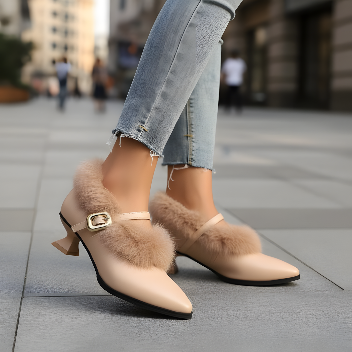 Tacones Mujer Forro Suave Hebilla Uso Diario