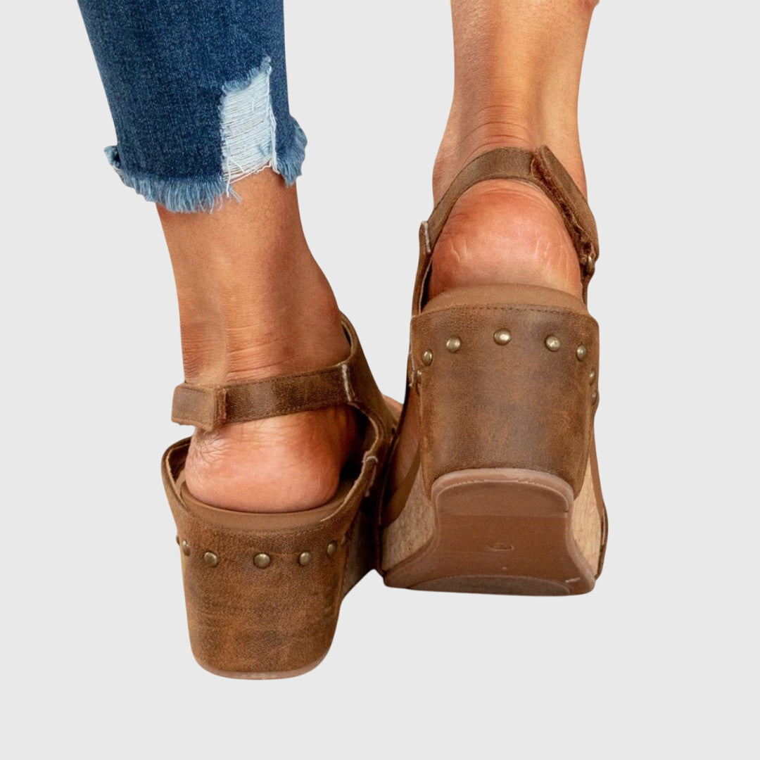 Sandalias Plataforma Mujer con Cuña y Acabado Corcho