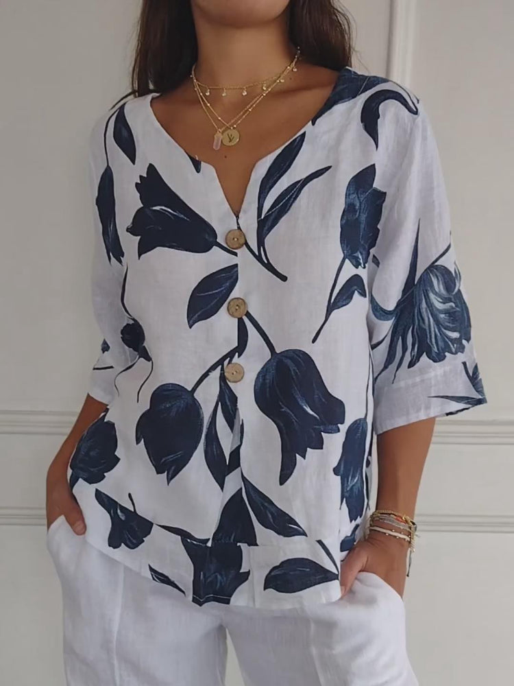 Blusa Mujer Tejido Ligero Estampado Floral Ajuste Suelto - Mavetta