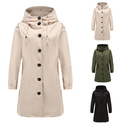 Gabardina larga mujer con capucha y cuello alto