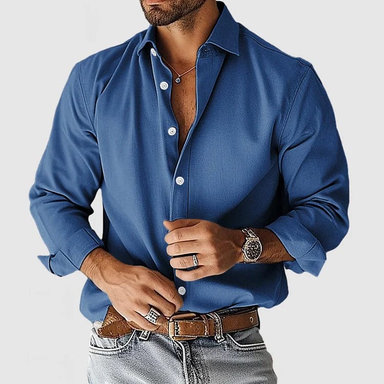Camisa Hombre Tejido Ligero Botones Frontales Corte Elegante