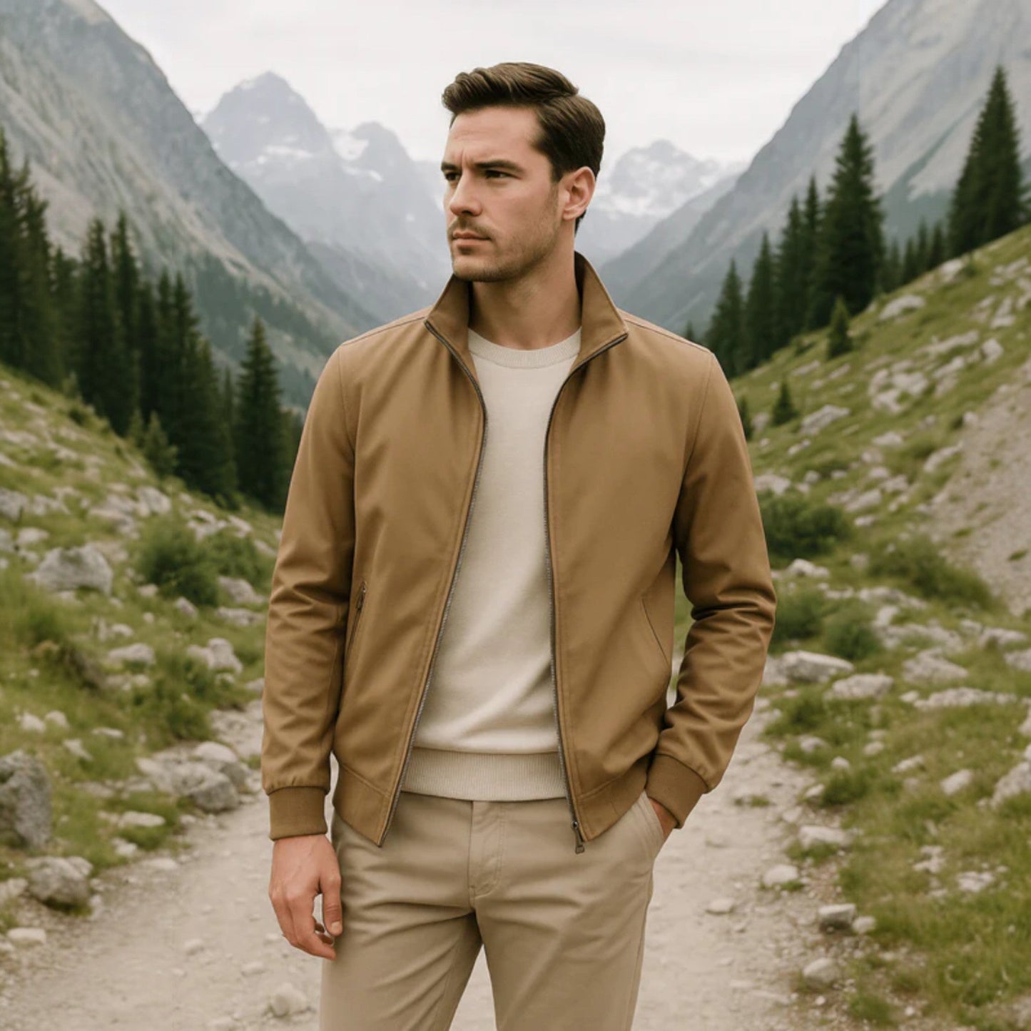 Chaqueta Bomber Hombre Ligera Cremallera Cuello Alto
