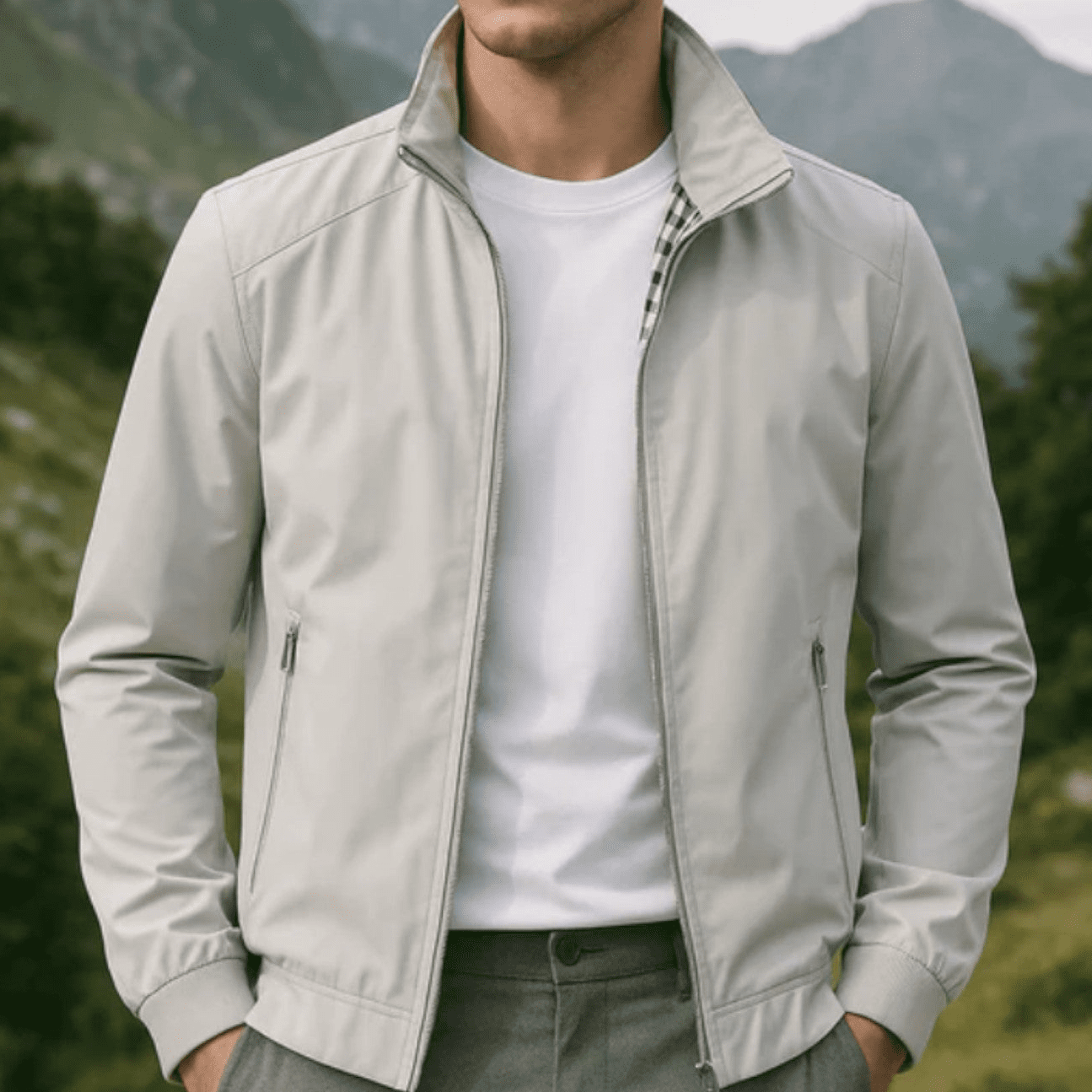 Chaqueta Bomber Hombre Ligera Cremallera Cuello Alto