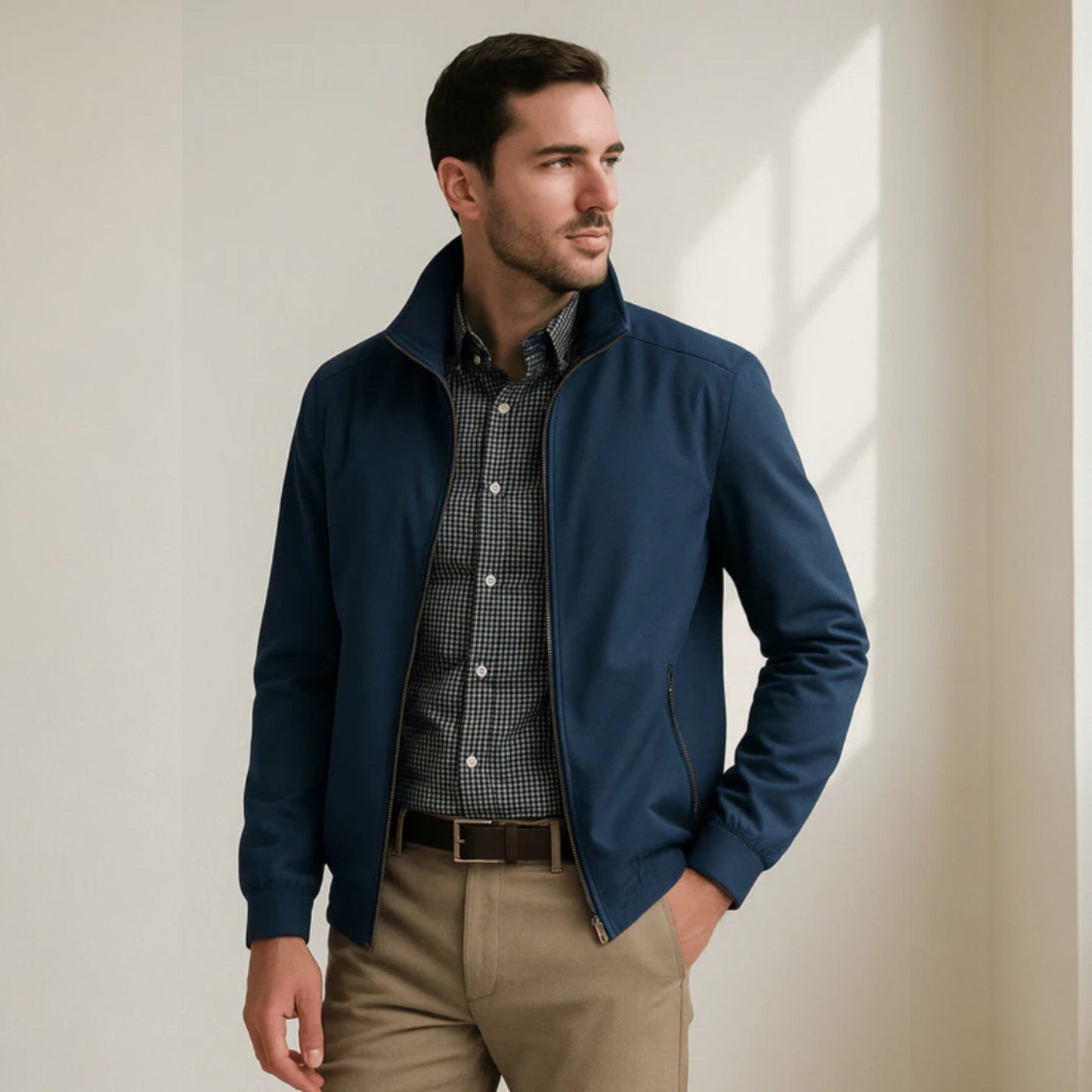 Chaqueta Bomber Hombre Ligera Cremallera Cuello Alto