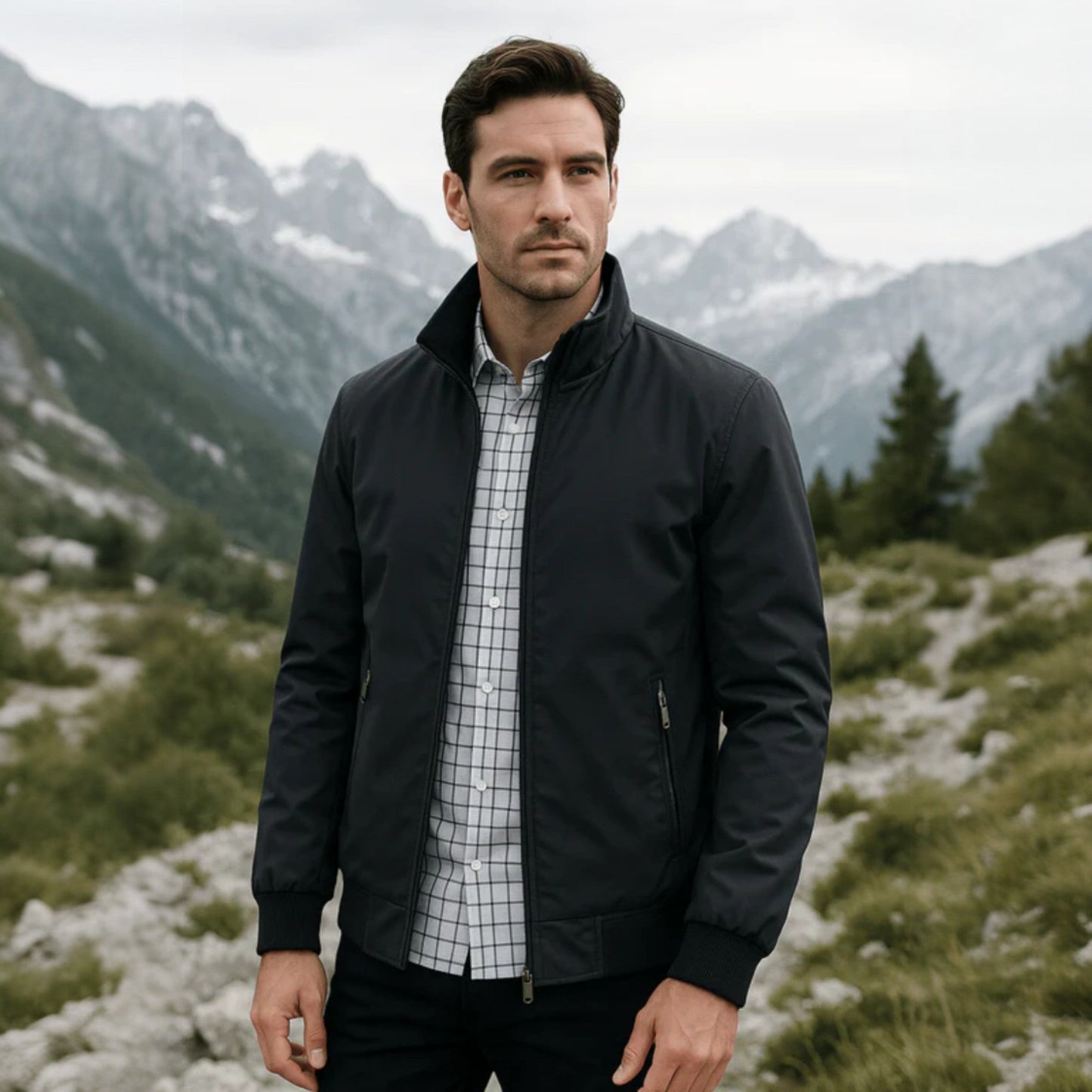 Chaqueta Bomber Hombre Ligera Cremallera Cuello Alto