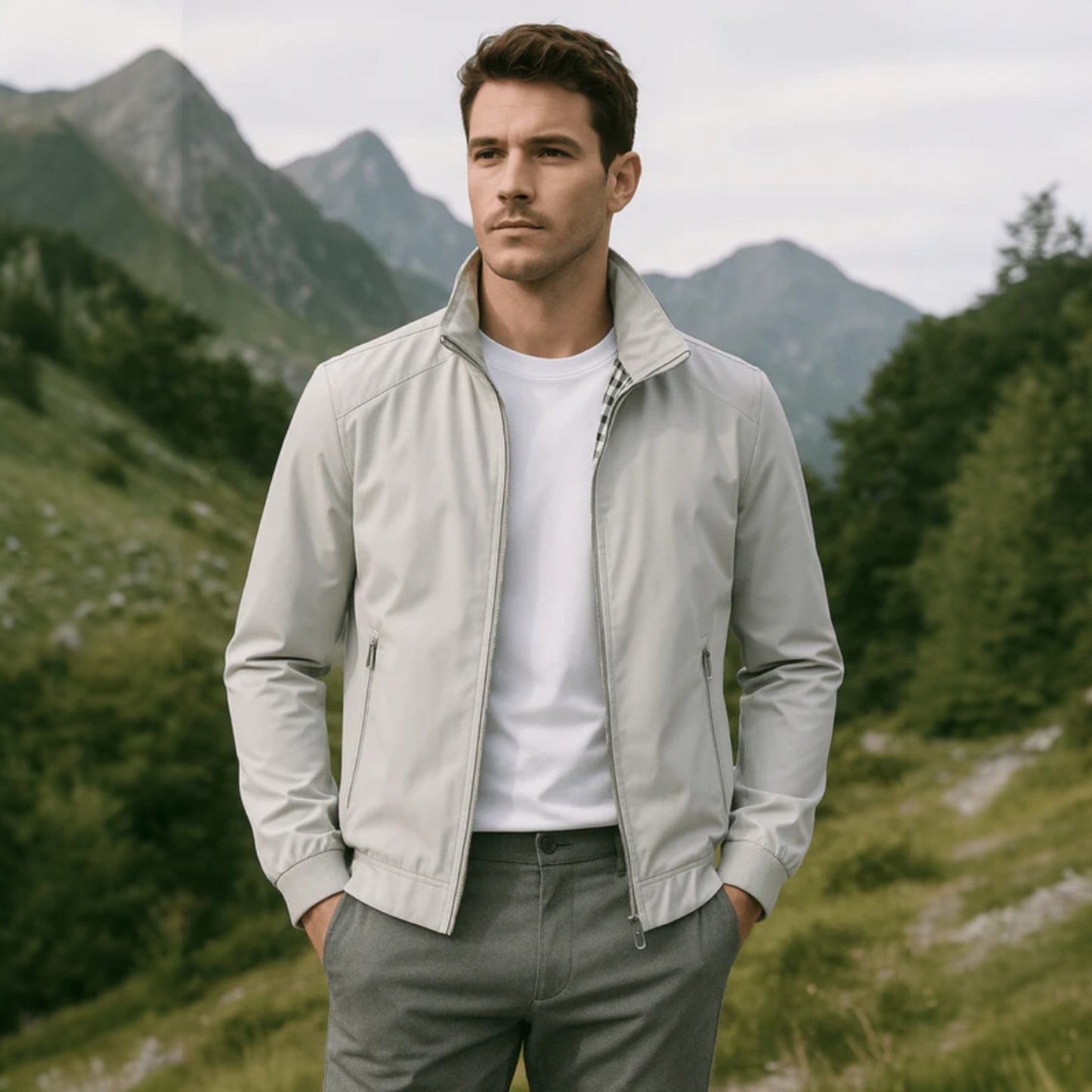 Chaqueta Bomber Hombre Ligera Cremallera Cuello Alto