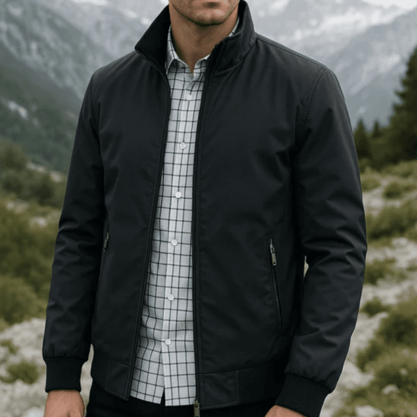 Chaqueta Bomber Hombre Ligera Cremallera Cuello Alto