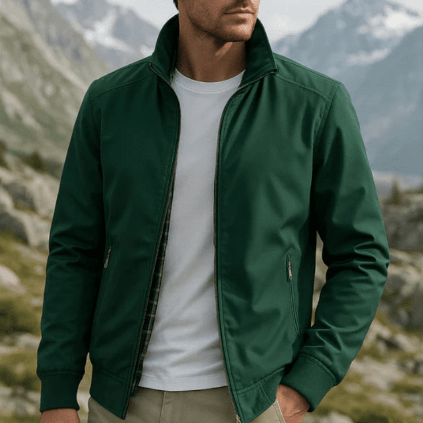 Chaqueta Bomber Hombre Ligera Cremallera Cuello Alto