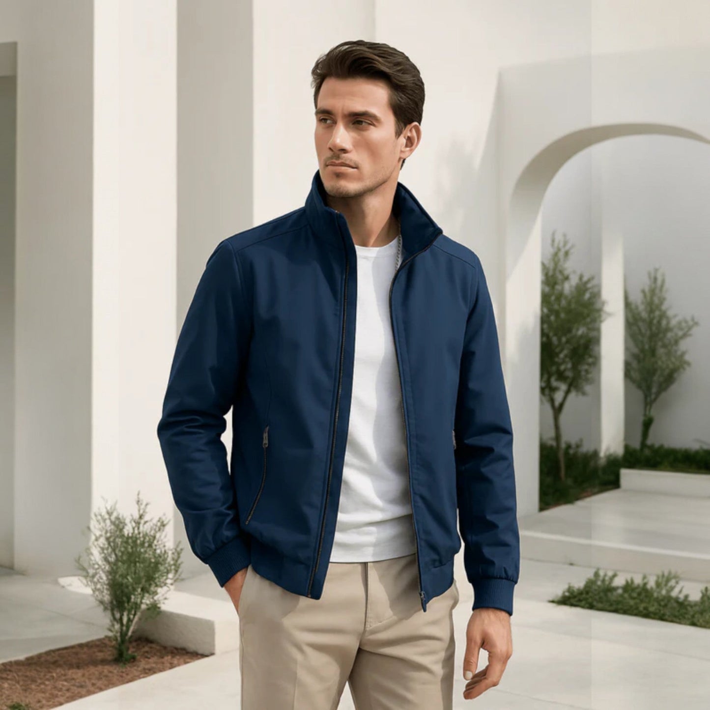 Chaqueta Bomber Hombre Ligera Cremallera Cuello Alto