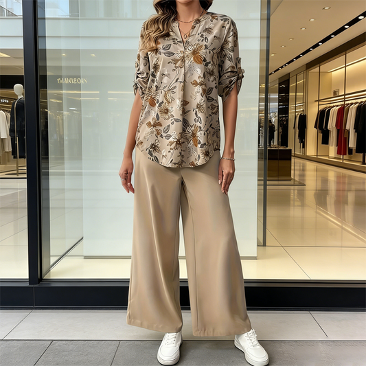 Conjunto Mujer Blusa Ligera y Pantalón Fluido Floral - Mavetta