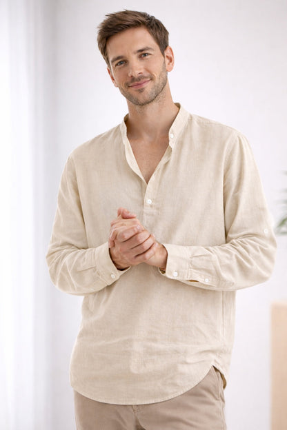 Camisa Henley Hombre Cuello Banda Manga Larga