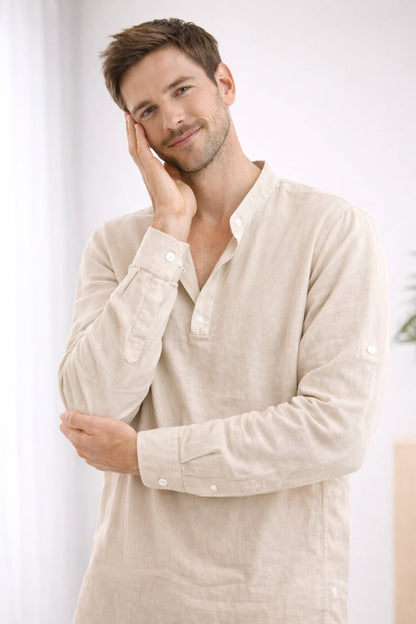Camisa Henley Hombre Cuello Banda Manga Larga