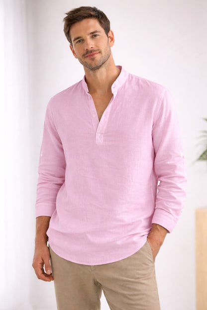 Camisa Henley Hombre Cuello Banda Manga Larga