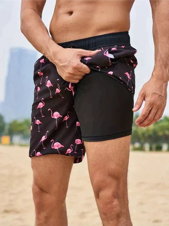 Pantalón Corto Hombre de Baño Estampado Cordón Ajustable