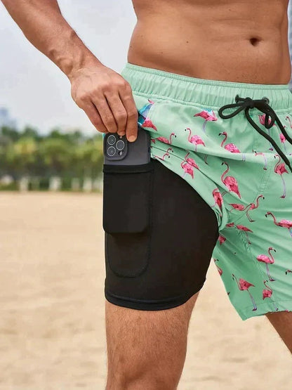 Pantalón Corto Hombre de Baño Estampado Cordón Ajustable