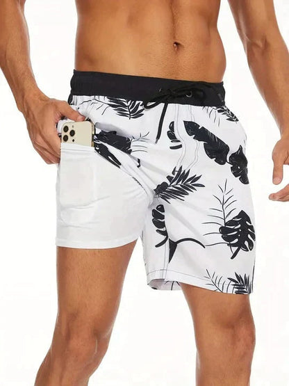 Pantalón Corto Hombre de Baño Estampado Cordón Ajustable