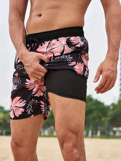 Pantalón Corto Hombre de Baño Estampado Cordón Ajustable