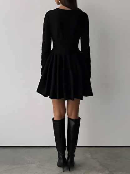 Vestido Corto Mujer de Punto Plisado Manga Larga