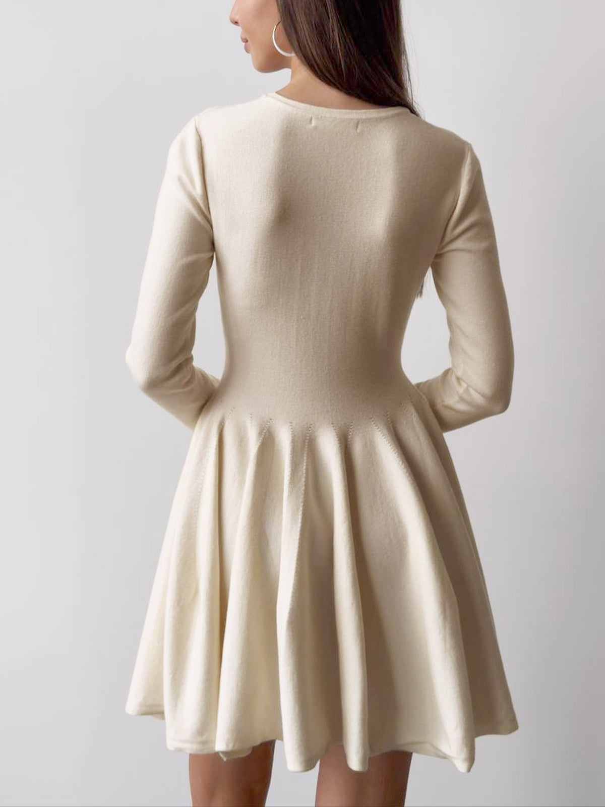 Vestido Corto Mujer de Punto Plisado Manga Larga