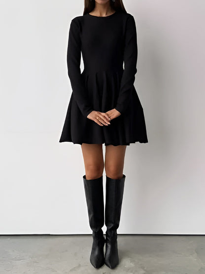 Vestido Corto Mujer de Punto Plisado Manga Larga
