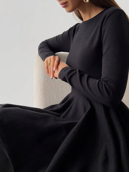 Vestido Corto Mujer de Punto Plisado Manga Larga