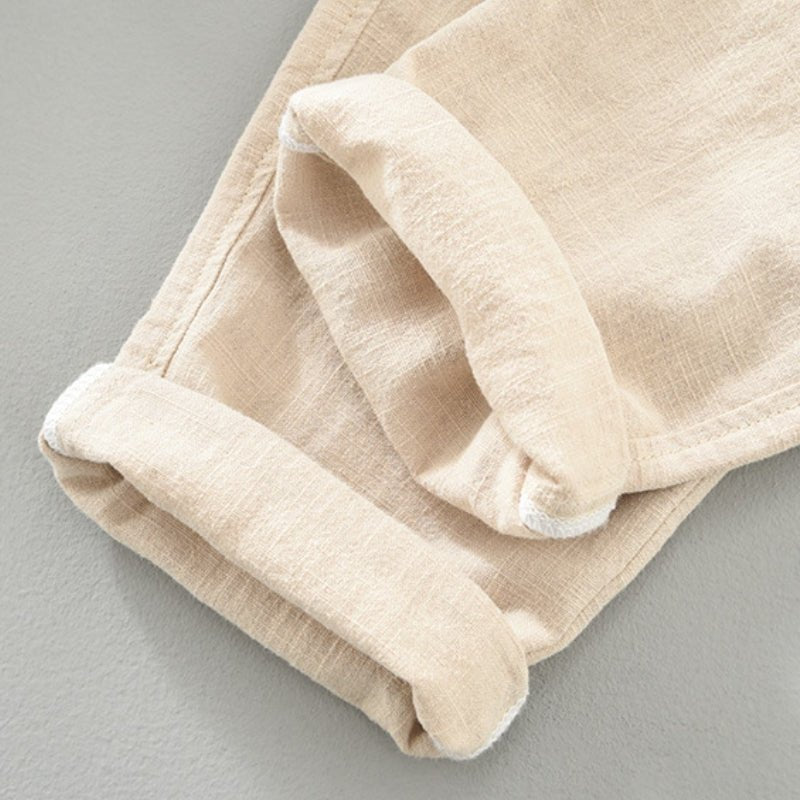 Pantalones Hombre de Lino y Algodón Corte Recto Cintura Elástica